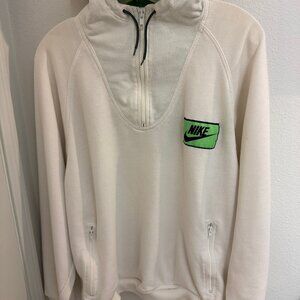 Nike 3/4 zip terry-lined white hoodie with neon green lining
